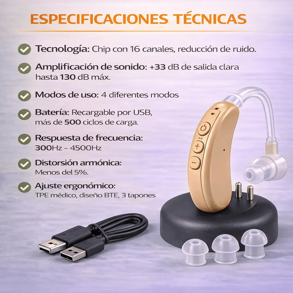 Audífono Recargable Pro - Amplificador de Sonido para Oído