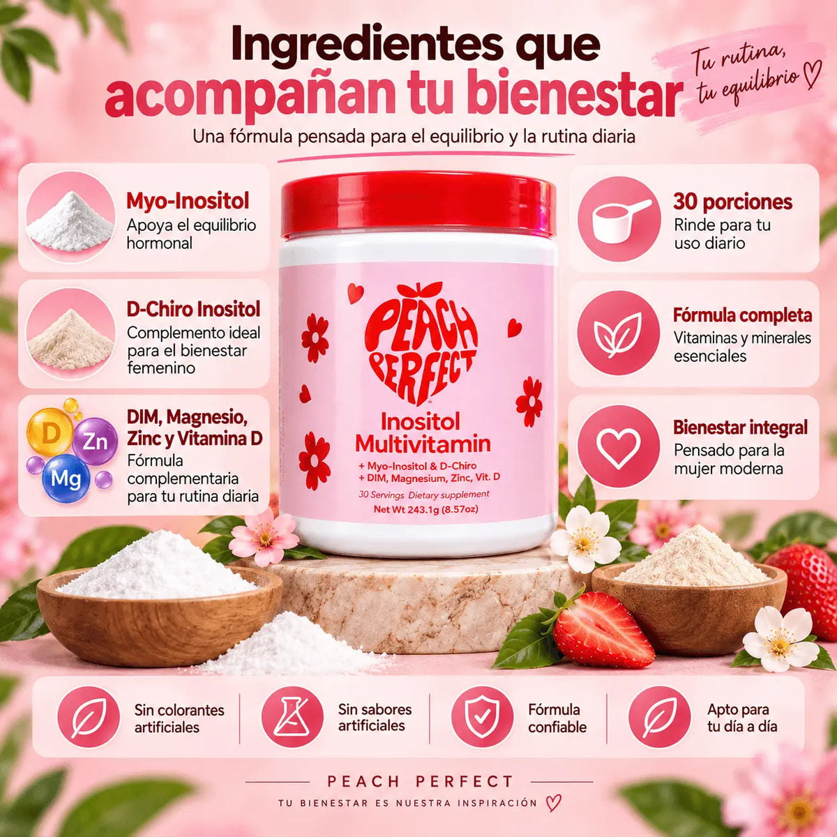 Peach Perfect Inositol Multivitamin para Mujer – Equilibrio Hormonal y Bienestar