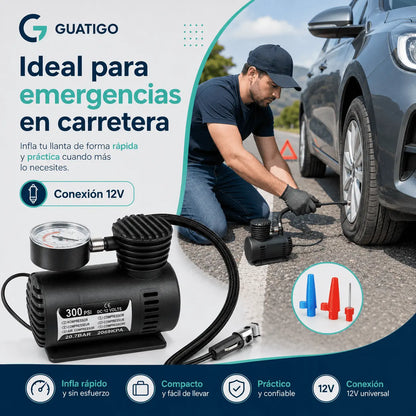 Compresor de Aire Portátil 12V para Carro, Moto y Bicicleta