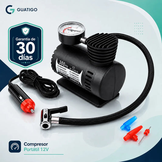 Compresor de Aire Portátil 12V para Carro, Moto y Bicicleta