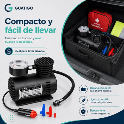 Compresor de Aire Portátil 12V para Carro, Moto y Bicicleta