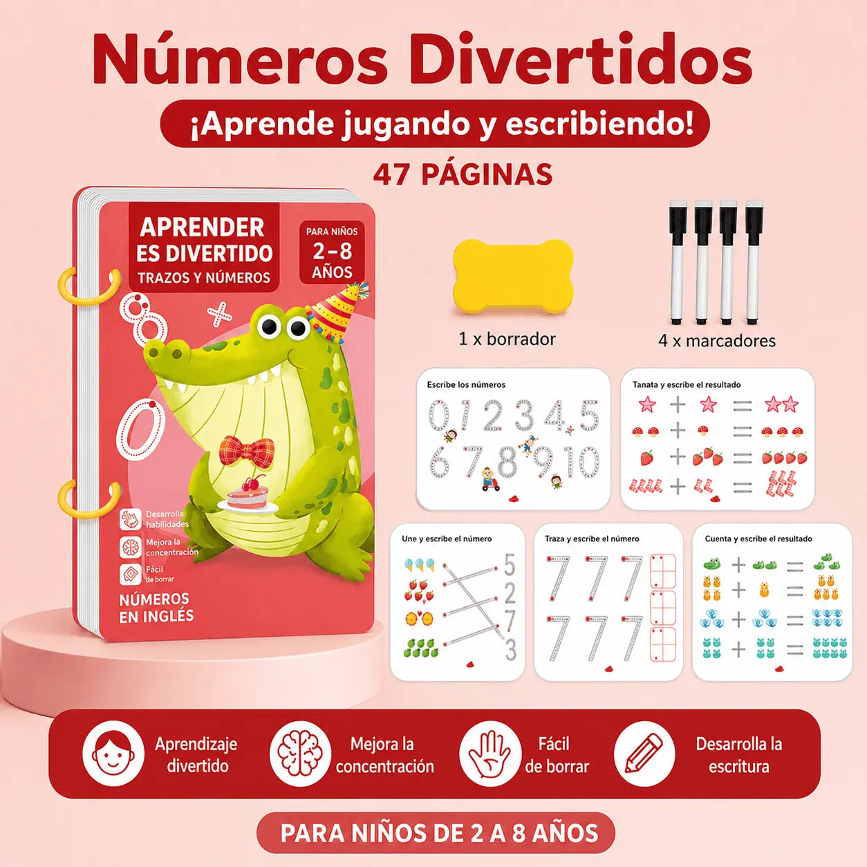 Kit Educativo Reutilizable para Niños – Aprende Números y Escritura Jugando (47 Páginas)