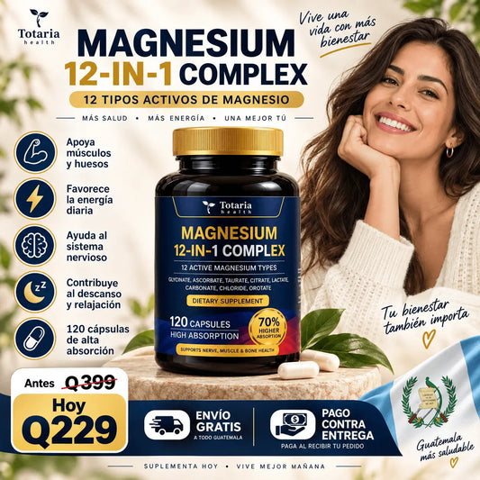 Magnesio 12 en 1 – 120 Cápsulas | Energía, Descanso y Bienestar