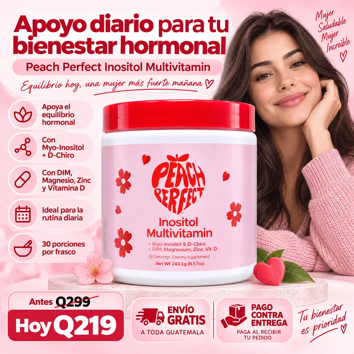 Peach Perfect Inositol Multivitamin para Mujer – Equilibrio Hormonal y Bienestar